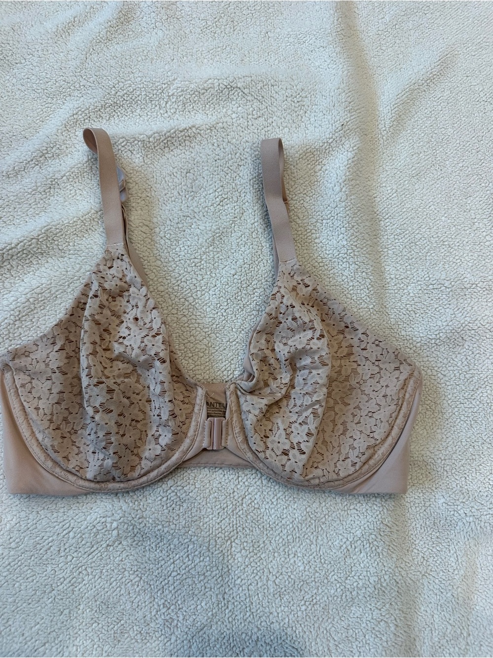 Chantelle 34D Nude Beige Lace Underwire Front Closure Racerback Bra
